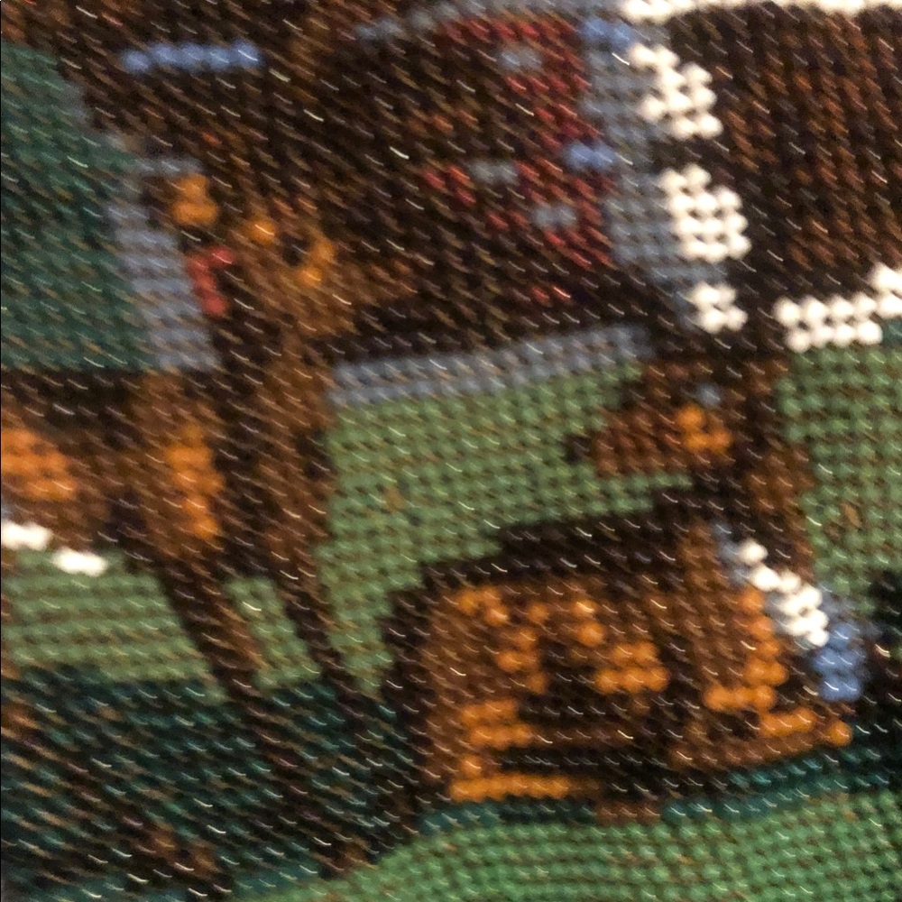 Vintage Beaded Scenic Drawstring Pouch - Green, Red, Brown - Picture 3 of 6